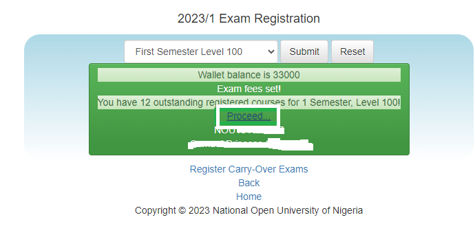 exam reg proceed